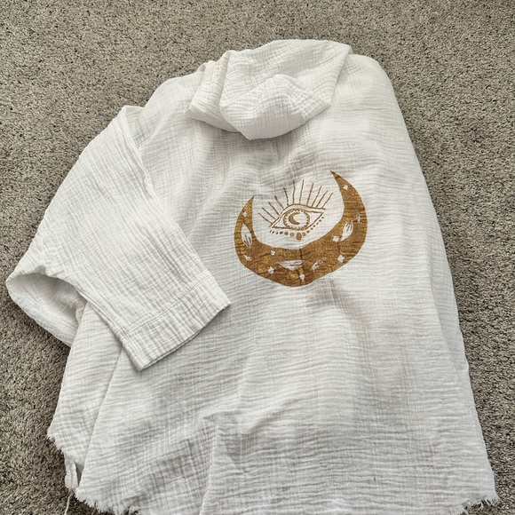New Evil Eye and Moon Double Gauze White Hooded Organic Cotton Robe - Picture 11 of 11